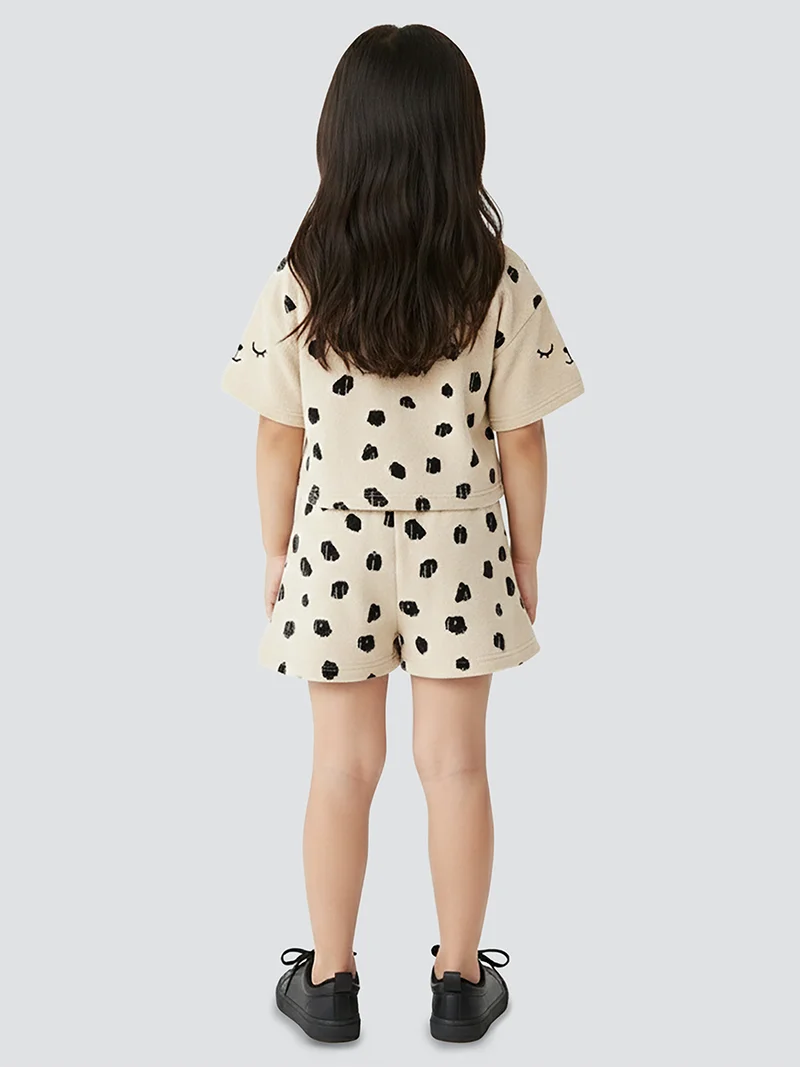 دينوكيدس Girls’ Two-Piece Set Terry Cloth T-shirt&Shorts Leopard